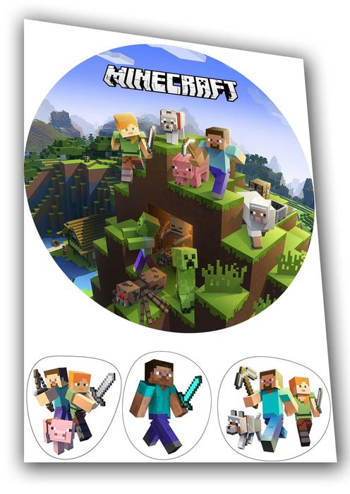 Opłatek/wafel  na tort GRUBY połysk Minecraft +bonus