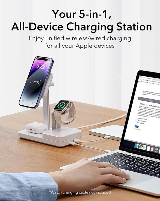 Зарядна станція ESR MagSafe 65W 5-8-1 GaN MagSafe для iPhone, AirPodsЗарядний пристрій MagSafe, магнітний бездротовий зарядний пристрій