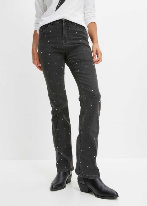 B.P.C szare spodnie jeansowe z dżetami damskie rozszerzane 40.