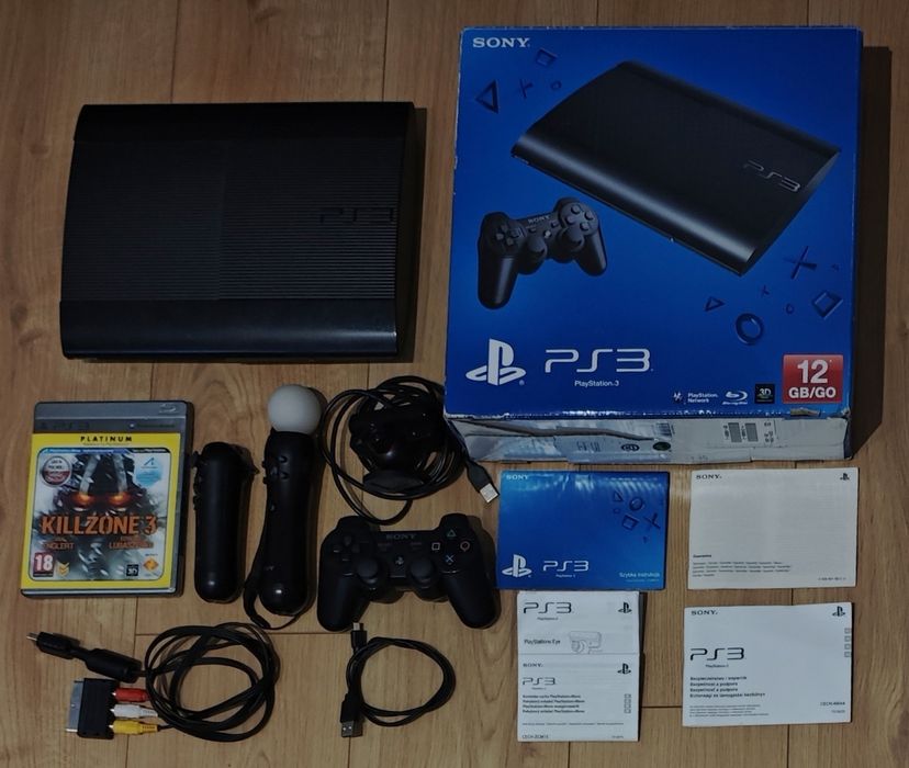 Konsola PS3 PlayStation 3 Super Slim Zestaw Move Pad Kable Pudełko