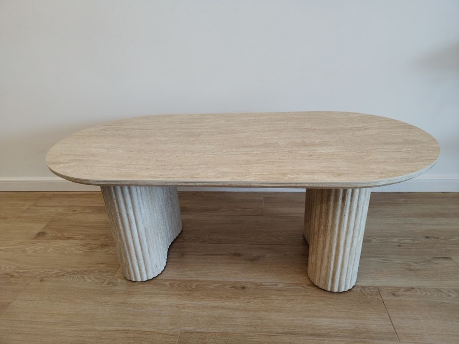 Stolik kawowy BELLEZA beżowy z blatem ze spiekanego kamienia 120x60x46 cm