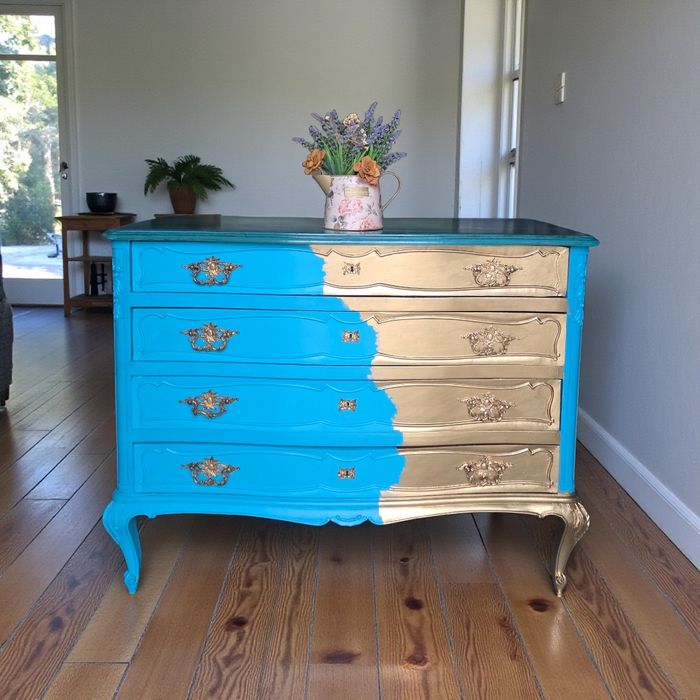 Comoda Estilo Queen Anne Azul