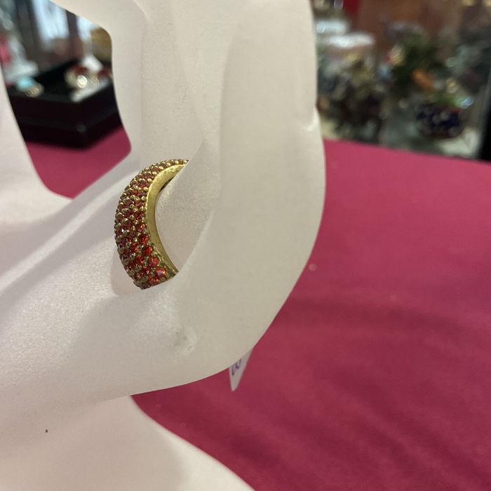 Anel prata banho de ouro rubis T,16 mm