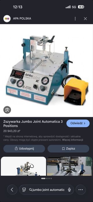 Zbijarka zszywarka Jumbo Joint EC Automatic Pneumatic A+ Jumbo Joint automat 4999,-!