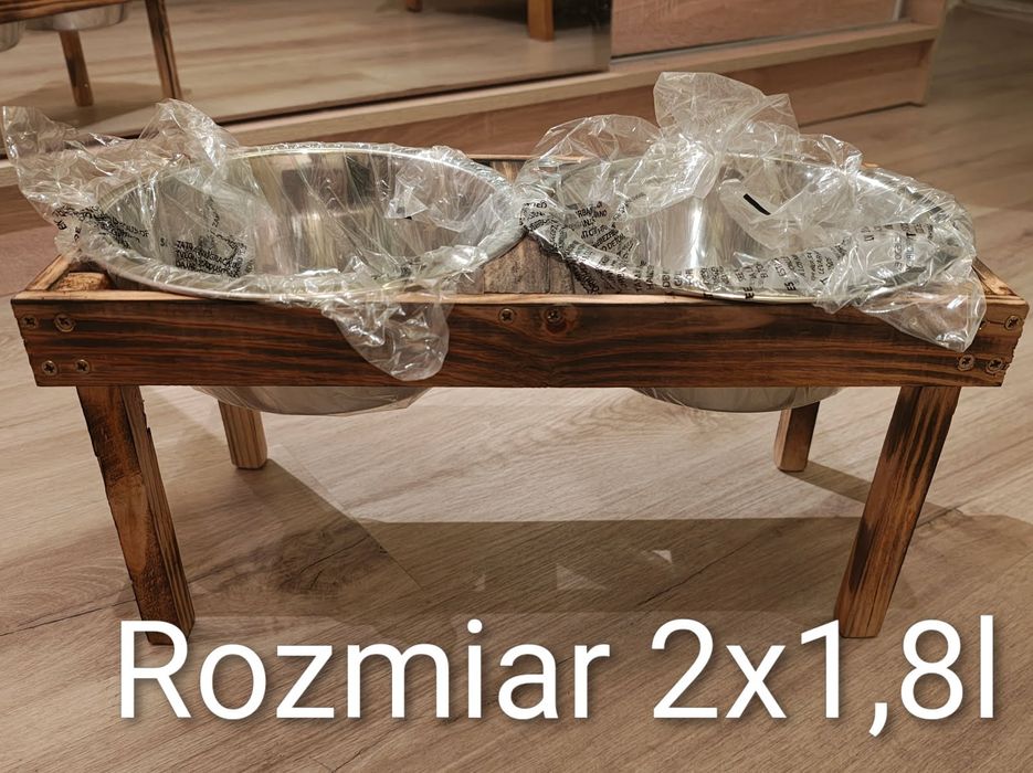 Drewniany stojak na 2 miski – 1,8 l dla psa