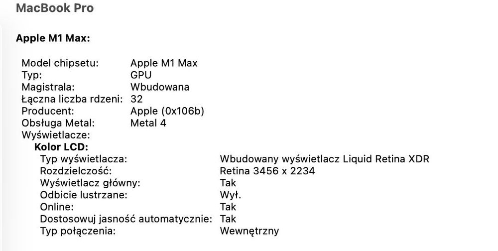 Sprzedam MacBook Pro 16” M1 Max 64GB RAM / 2TB SSD