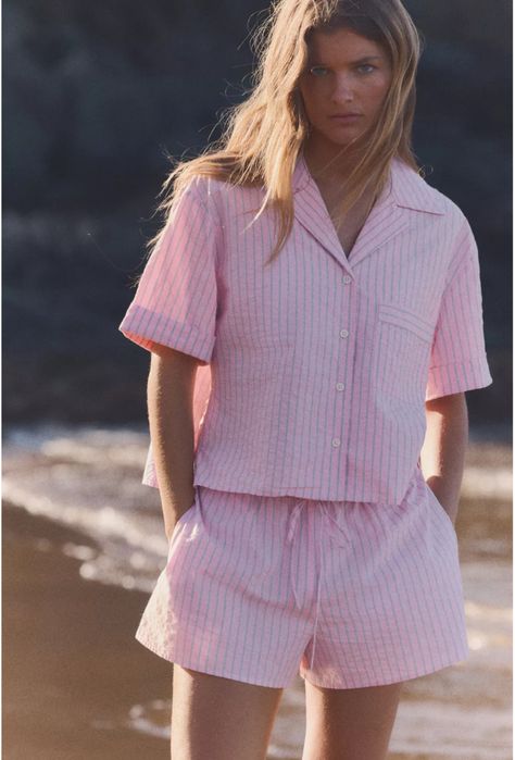 %% Zestaw w paski ZARA: krótka koszula + szorty, M