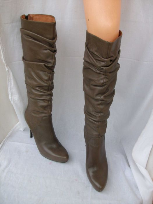 Venezia taupe szare skórzane kozaki 40 szpilki platforma