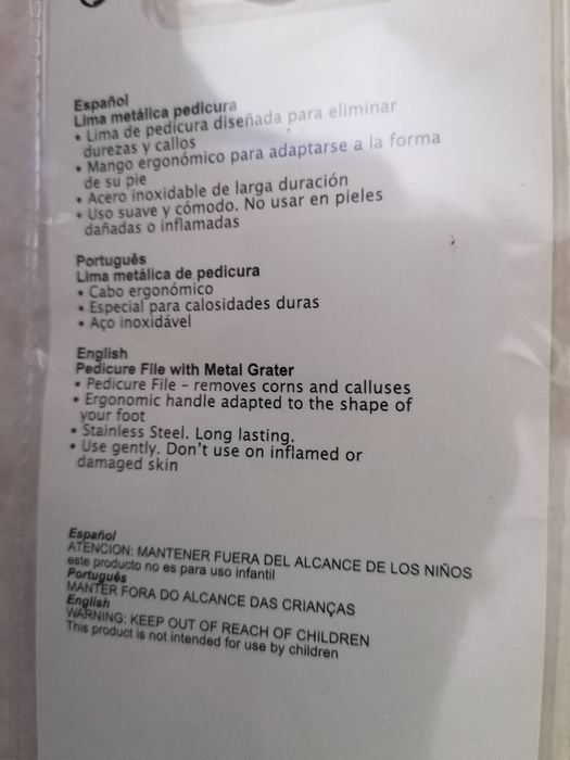 Lima metálica de pedicure Nova e em embalagem original