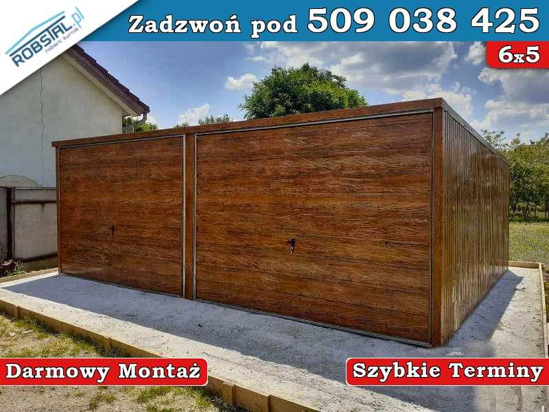 Garaż Blaszany Drewnopodobny 6x5 – Jasny Orzech, Montaż Gratis!