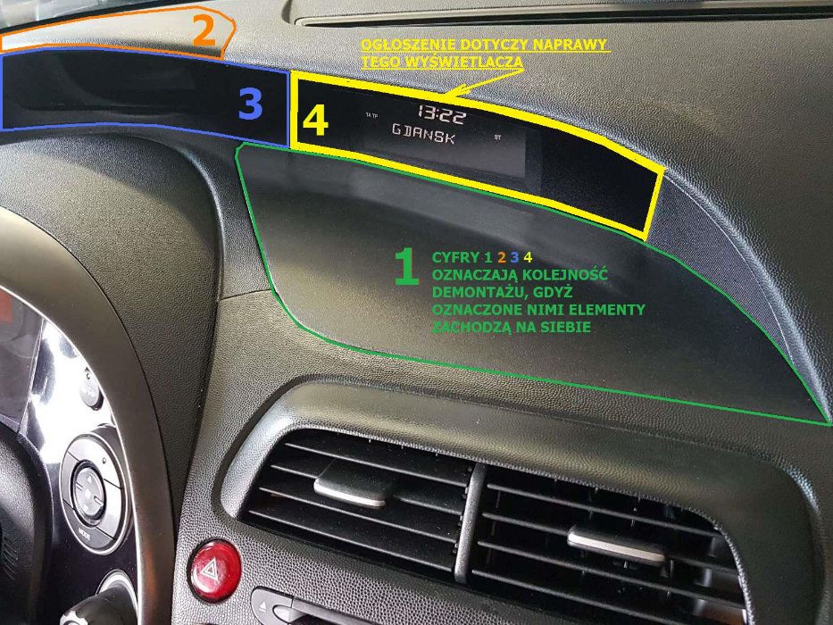 Naprawa 80zł wyświetlacz UFO Honda Civic 2006-12 Gwarancja 24 m-c