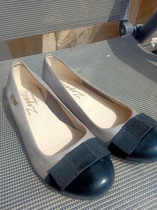 Szare balerinki z kokardką zapato półbuty lordsy
