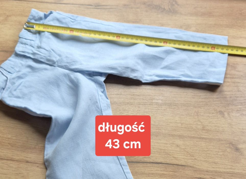 Spodnie letnie lniane Cacharel 86 len proste gładkie błękitne jasne