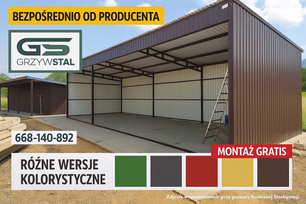 Garaż Blaszany |Wiata o wymiarach 8x5m OTWARTA | HALA - GRZYWSTAL*