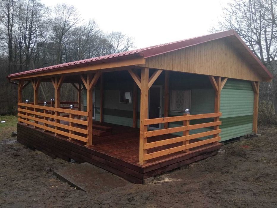 taras, wiata, zadaszenie, domki, garaż drewniany.