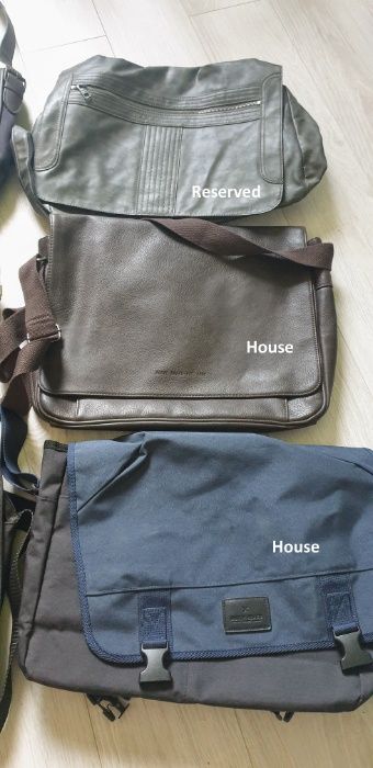 Sześć męskich toreb na ramię Reserved/House/Puma