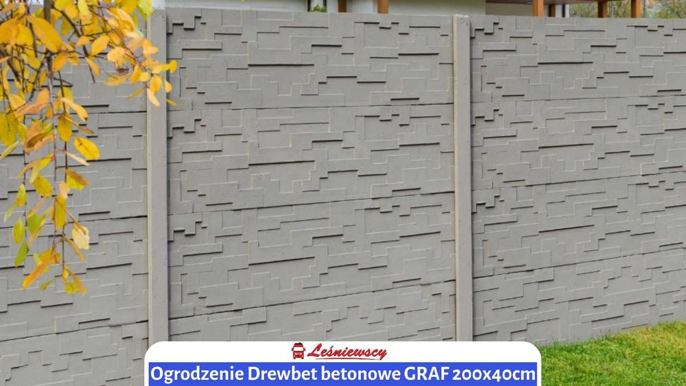 Ogrodzenie posesji betonowe Drewbet GRAF 200x40cm nowoczesne HIT
