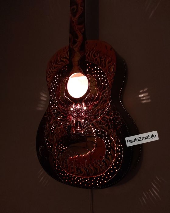 Lampa, gitara, obraz, smok ,ręcznie malowana