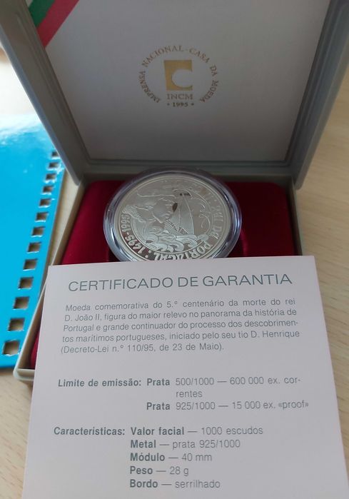 1.000$00 de 1995, 5º Centº Morte D. João ll Prata proof