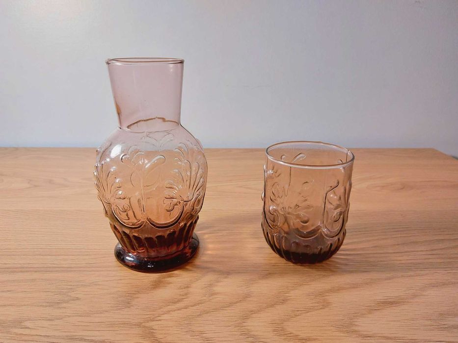 Vintage Bedside Set of Glass Tumbler and Pitcher