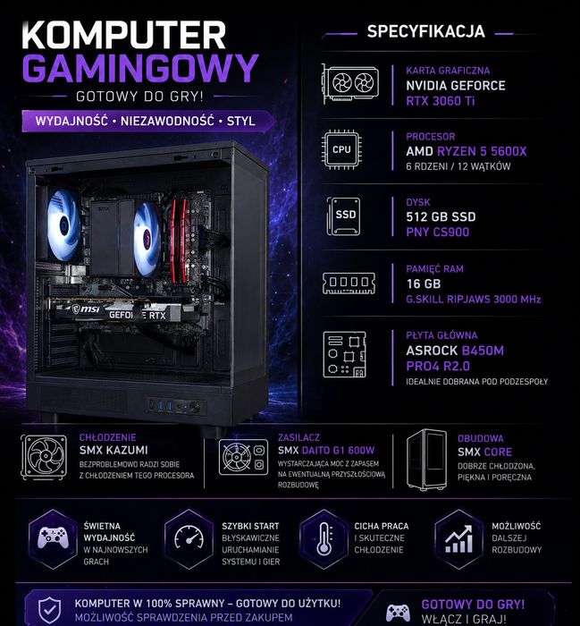 OKAZJA-Komputer Gamingowy RYZEN/RTX/16GB/500GB