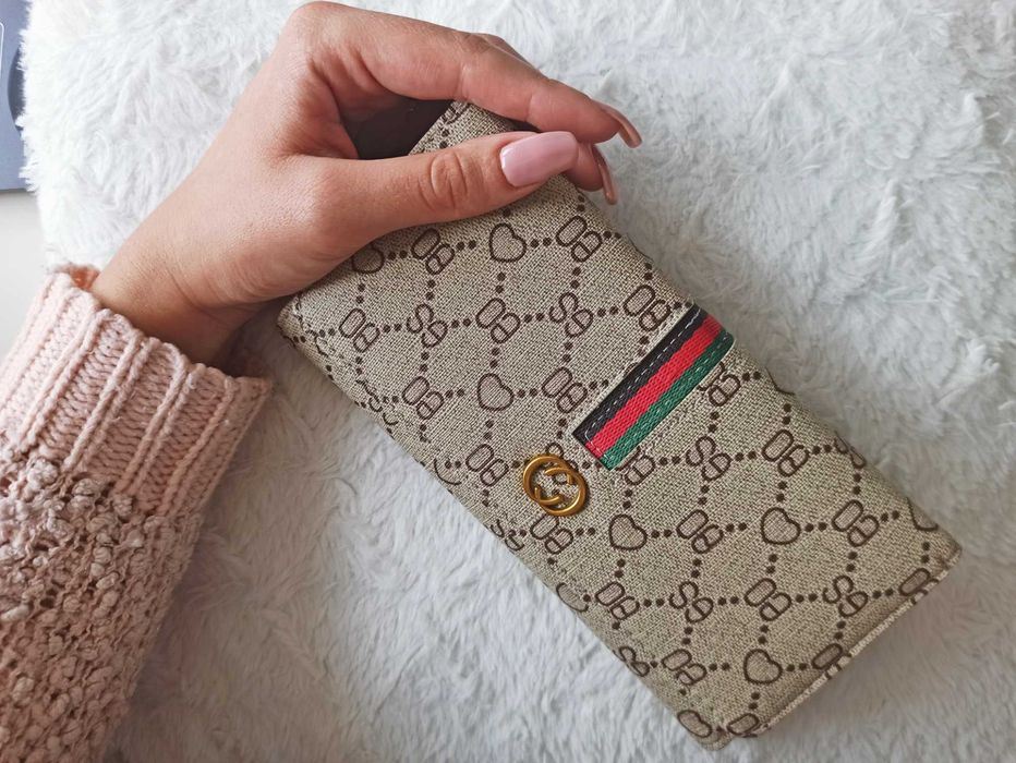Portfel damski 2025 markowy beżowy monogram - TANIO!