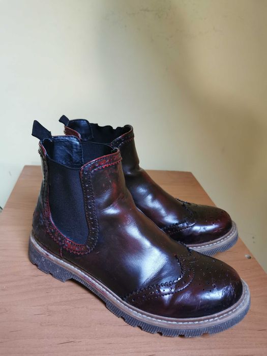 Bordowe botki 37 za kostkę skórzane