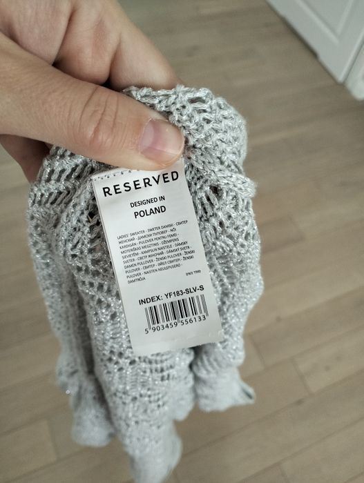 Ażurowy srebrny szary sweterek jak nowyi