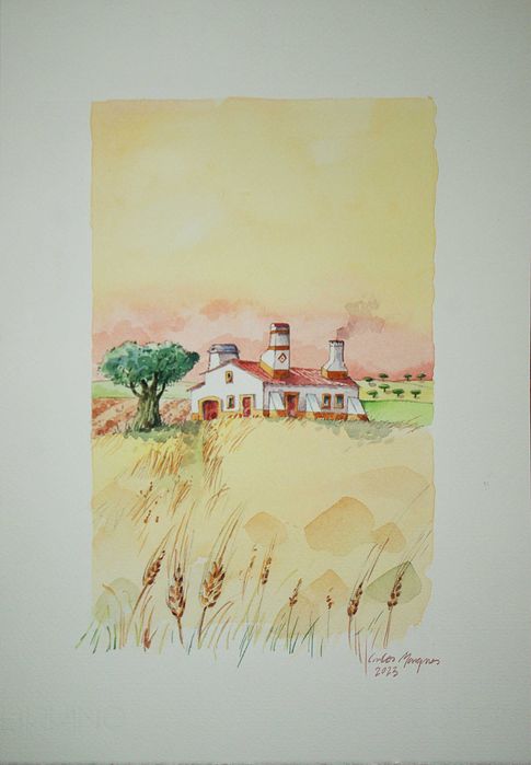 Monte Alentejano. Aguarela original de Carlos Marques