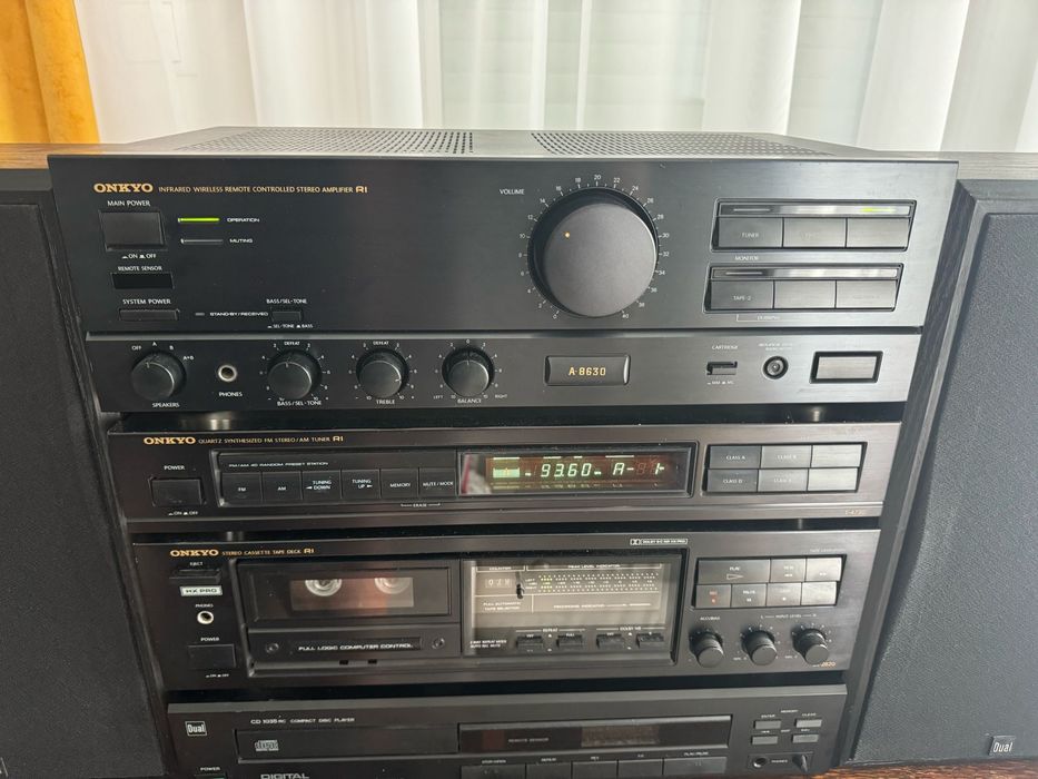 Wieża vintage Onkyo 3 segmenty kolumny Fischer Piękny sprzęt