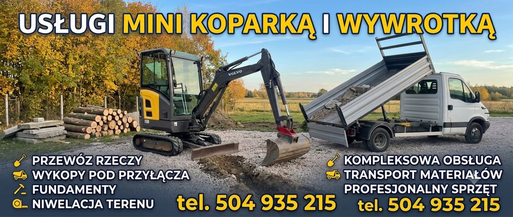 Wykopy pod przyłacza woda gaz prad kanalizacja oczyszczalnie przewóz rzaczy wywrotką ziemia piach drewno fundamenty biwelacje terenu trawniki