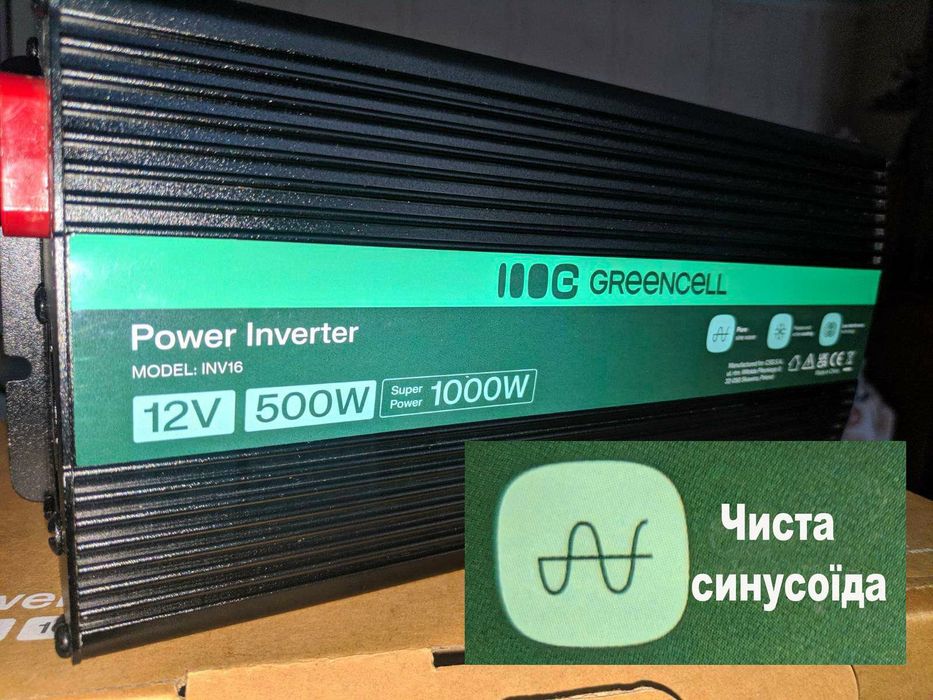 Інвертор Green Cell 500W/1000W Чистий Синус (12V/220V) — для дома...