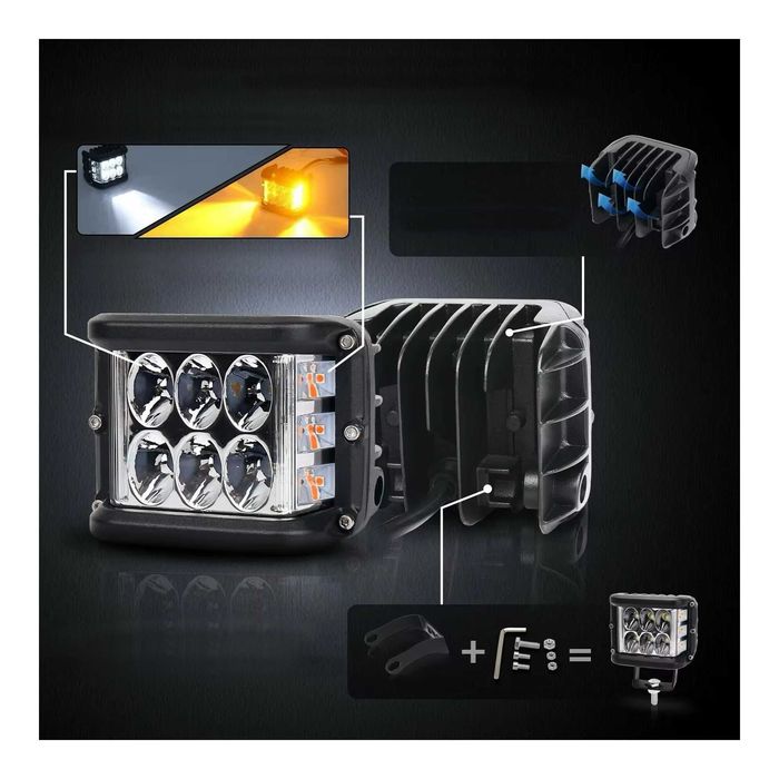Par Faróis Auxiliares LED Quadrados Dupla Luz - 45W 9000LM