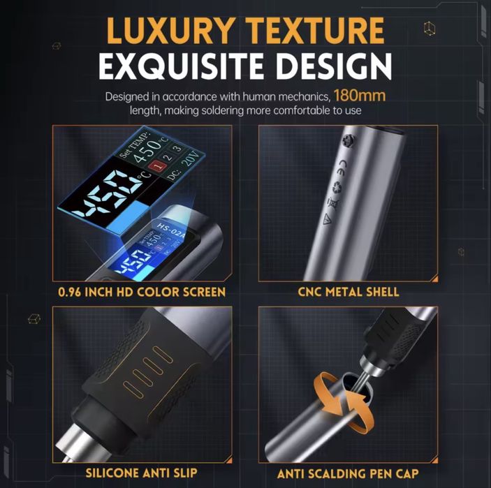 Fnirsi HS-02A розумний паяльник 100W з дисплеєм PD/QC/DC