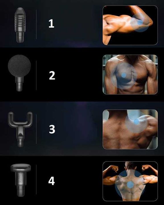 ZESTAW Masażer wibracyjny pistolet do masażu 4 głowice do ciała pleców