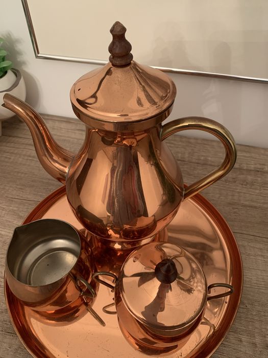 Bule, tabuleiro e peças (4) em cobre vintage Odi Made in Portugal