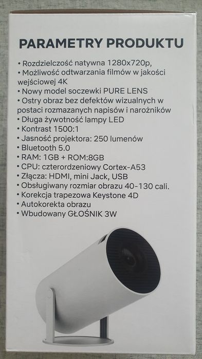 Przenośny projektor/rzutnik multimedialny z WiFi, HDMI, Bluetooth, USB, 40-130 cali, pilot