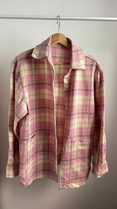 Casaco camisola aos quadrados rosa (shacket)