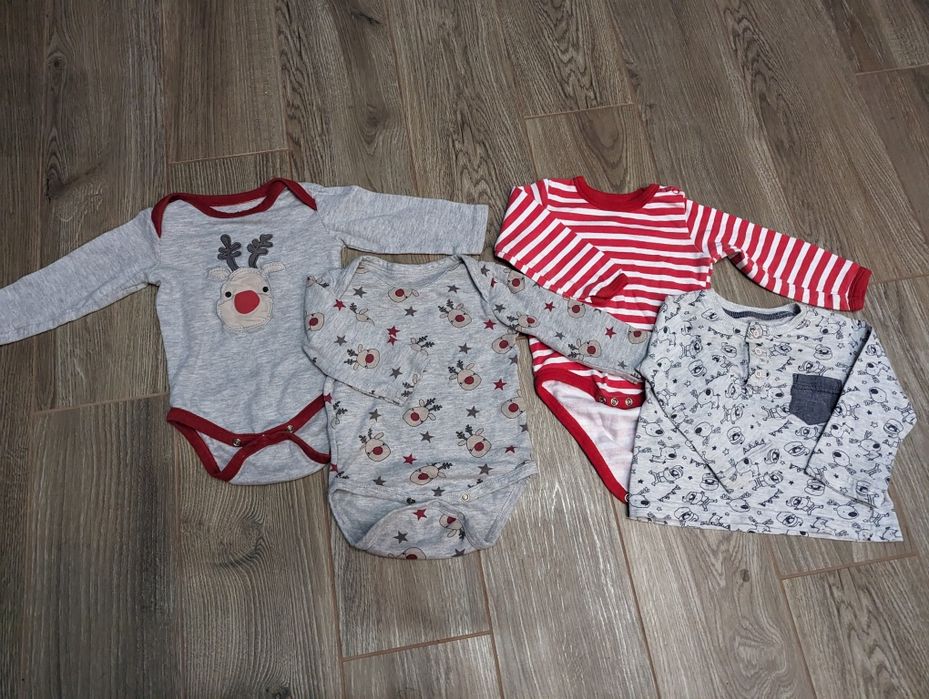 Świąteczne body+ bluzka renifery zestaw świąteczny rozmiar 74