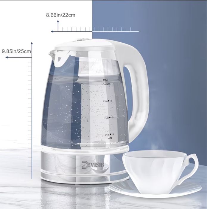 Скляний електрочайник 2L 2200W DEVISIB | Контроль температури