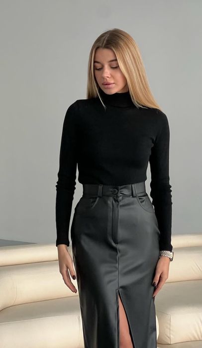 Шкіряна спідниця Ocean XS міді з розрізом