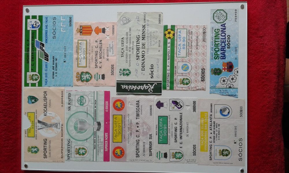 Bilhetes usados, jogos de futebol anos 80 e 90, para colecionadores, em perfeito e bom estado, preços de 10€ a 75€