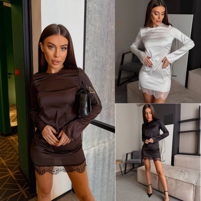 Женское платье шелк+кружево 42-46 черный,шоколад Жіноча сукня шовк