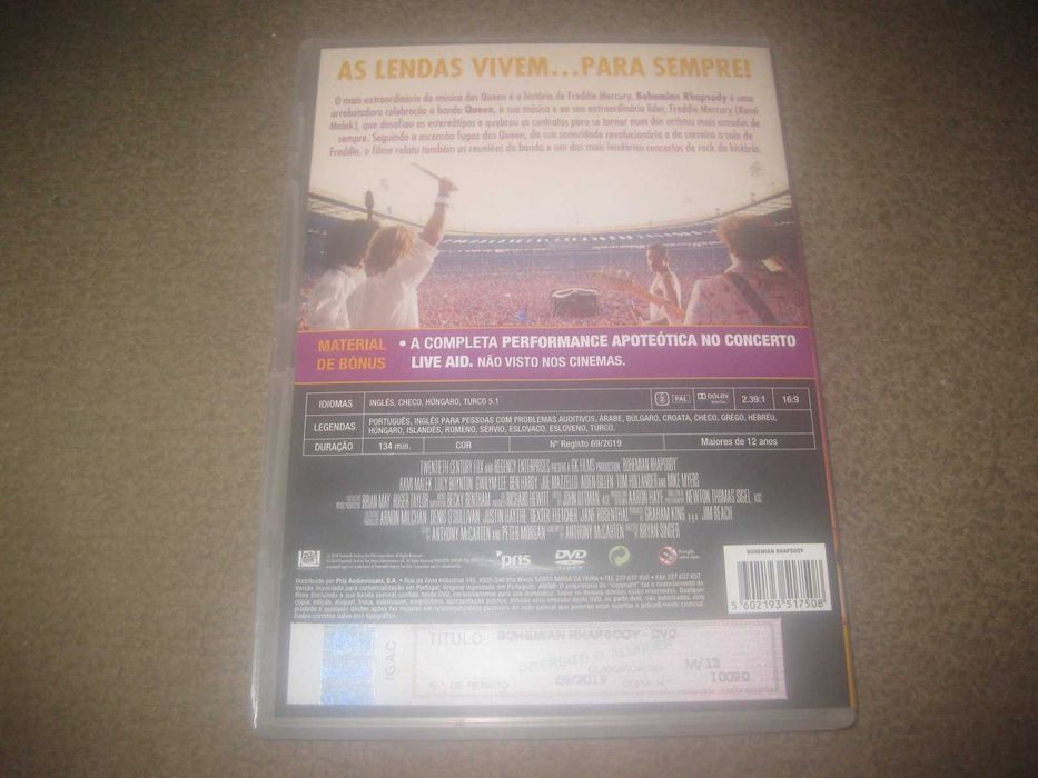 DVD "Bohemian Rhapsody" com Rami Malek/Raro!