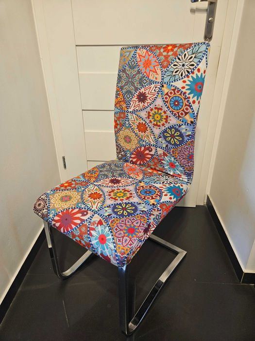 Pokrowce na krzesła wzór folklor kolorowe 4 szt uniwersalne