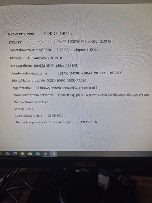 Zestaw  Komputer PC  Monitor sprawny