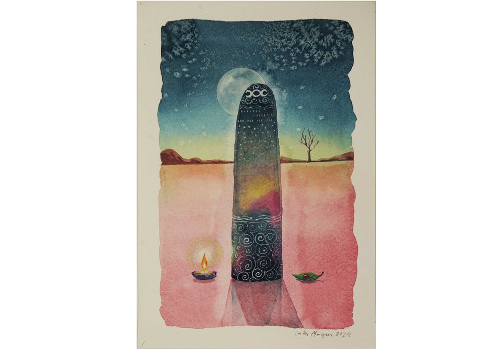 Aguarela original de Carlos Marques. Fantasia, surreal, neopagão,