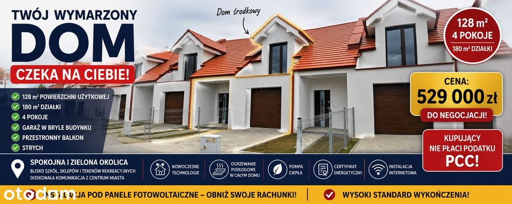LIPNO! Nowoczesny dom w zabudowie szeregowej z garażem !