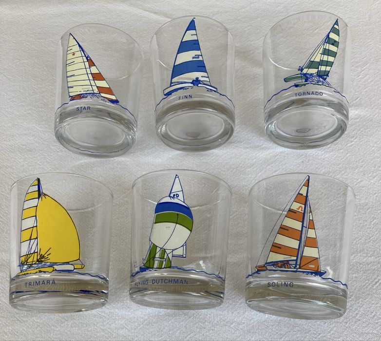 Coleção de 6 copos, coleção barcos, anos 80, da “Nucrema”