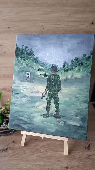 Obraz ręcznie malowany akryl na płótnie nowoczesny, militarny